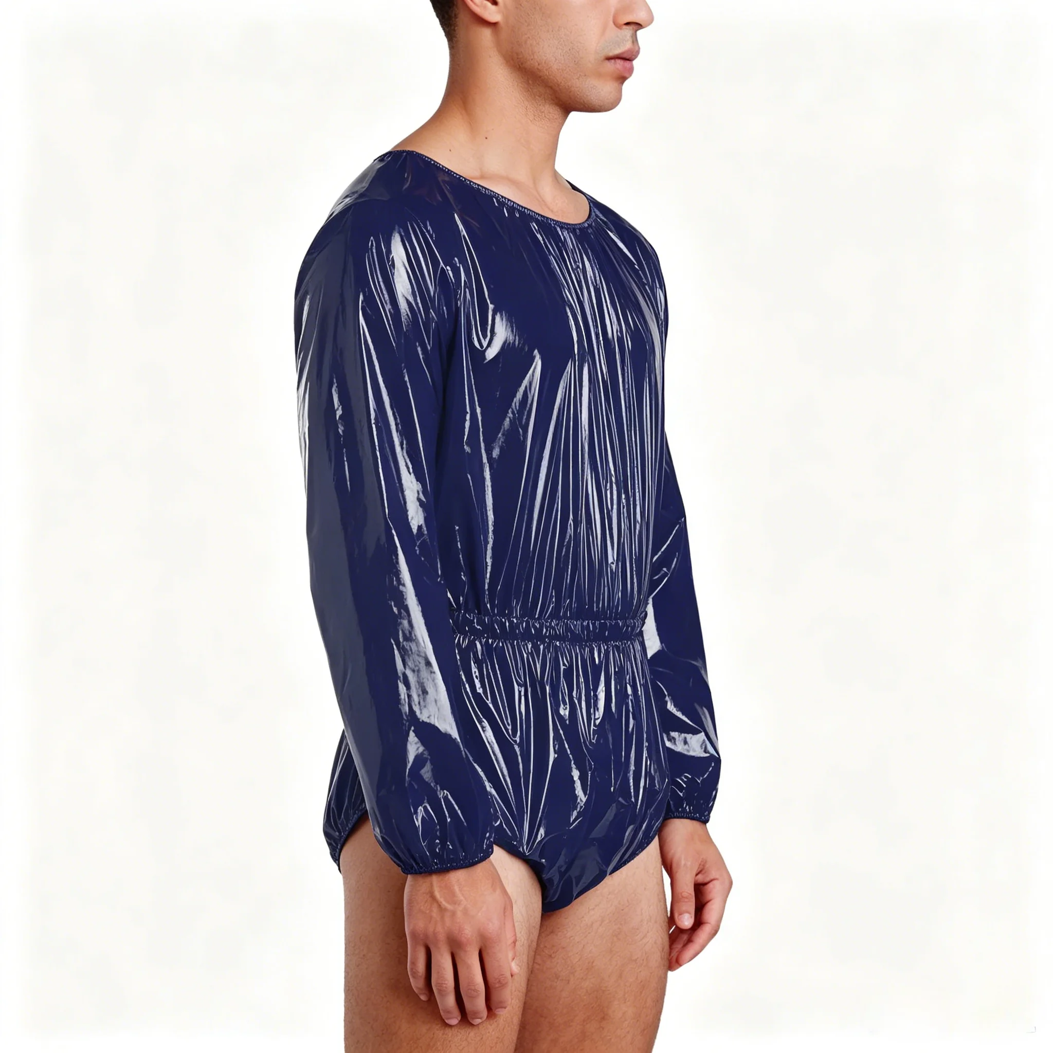 Mens Waterproof Diaper Over Bodysuit Long Sleeve Elastic Waist Buttoned Crotch One-piece Leotard Adaptive Special Needs Clothing