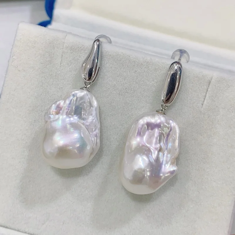 

SGARIT 925 Sterling Silver 100% Natural Freshwater Baroque Pearl Drop Earrings INS Fine Jewelry Gift for Women 15mm