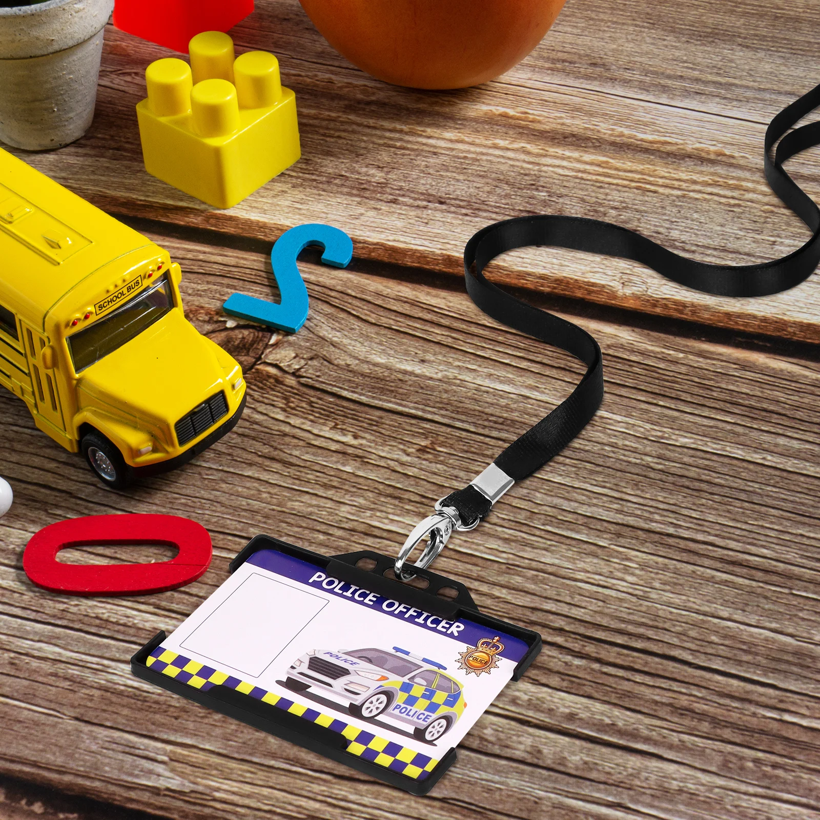 1 Set Police Roleplay For Kids Pretend Play Game Accessories 1 Black Card Holder + 1 Lanyard + 1 Blue Custom Card Costumes