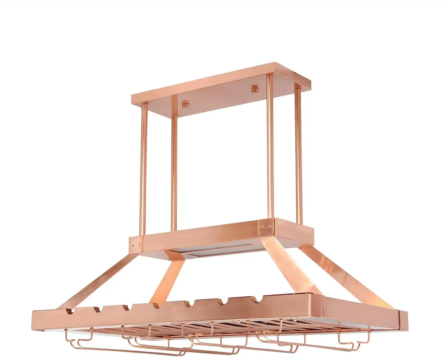 

WR1000-CPR Kitchen Hanging LED Light Overhead Wine Rack Island Pendant Chandelier Bottle and Glass Storage Displ