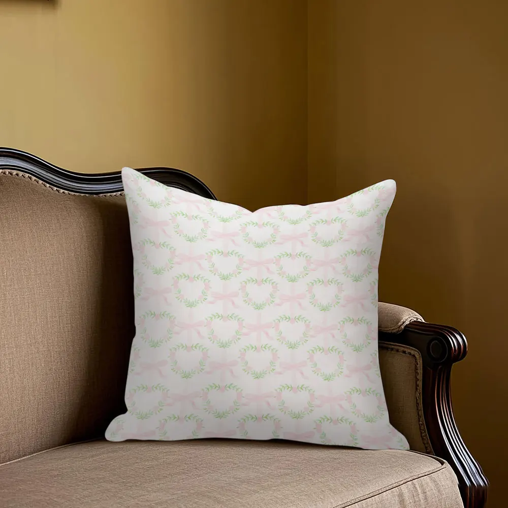 

Pink Wreath square Jacquard Pillow Cover for Sofa Office Waist Cushion Cover Home Decorative Pillowcase