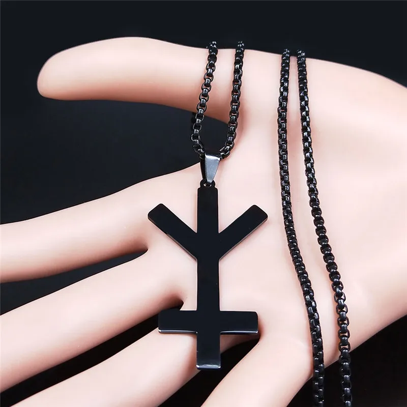 Bindrune Inverted Cross Stainless Steel Necklace Nordic Runes Symbol Necklaces Jewelry joyeria acero inoxidable N1465S06