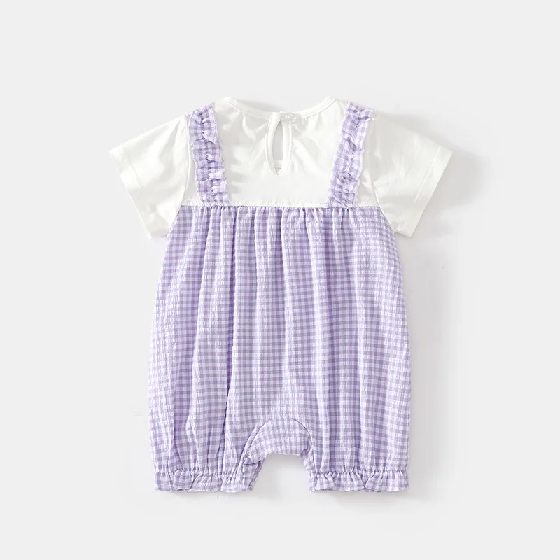 Baby Summer Short Sleeve Rompers Baby Summer Ultra-Thin Plaid Strap Romper Children Gown Newborn Romper