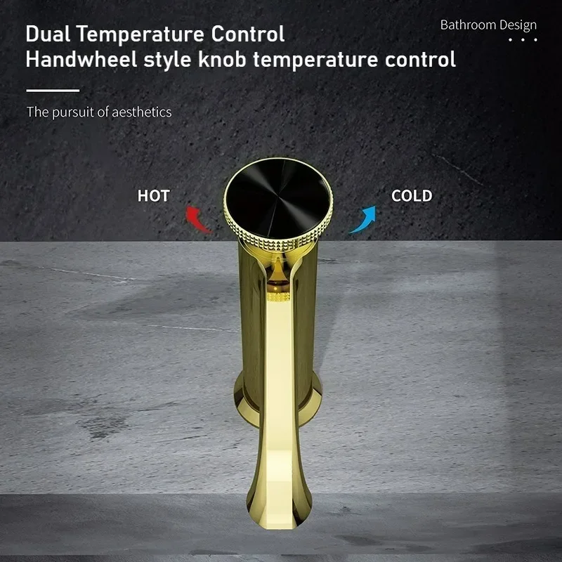 

Luxury Black Golden Brass Bathroom Sink Mixer Tap Deck-mounted Basin Faucet for Cold And Hot Water