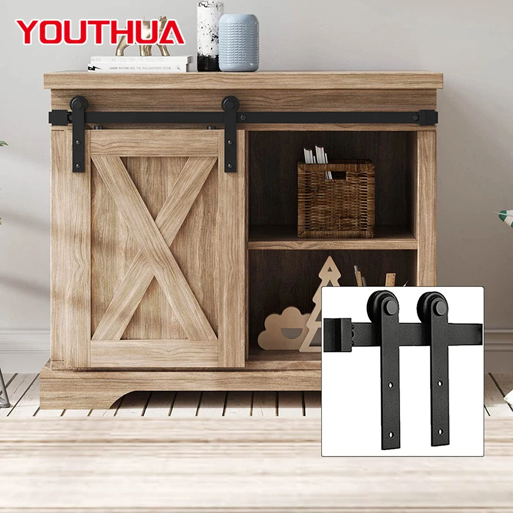 

YOUTHUA 24-96in Super Mini Cabinet Sliding Barn Door Hardware Kit Tracks Rollers For Tv Stand Closet Window Wide Door Panel