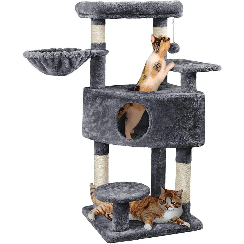

Yaheetech 46in Cat Tree for Indoor Cats, Cat Tower with Spacious Condos, Scratching Posts & Large Top Plush Perch, Cat Stand Hou