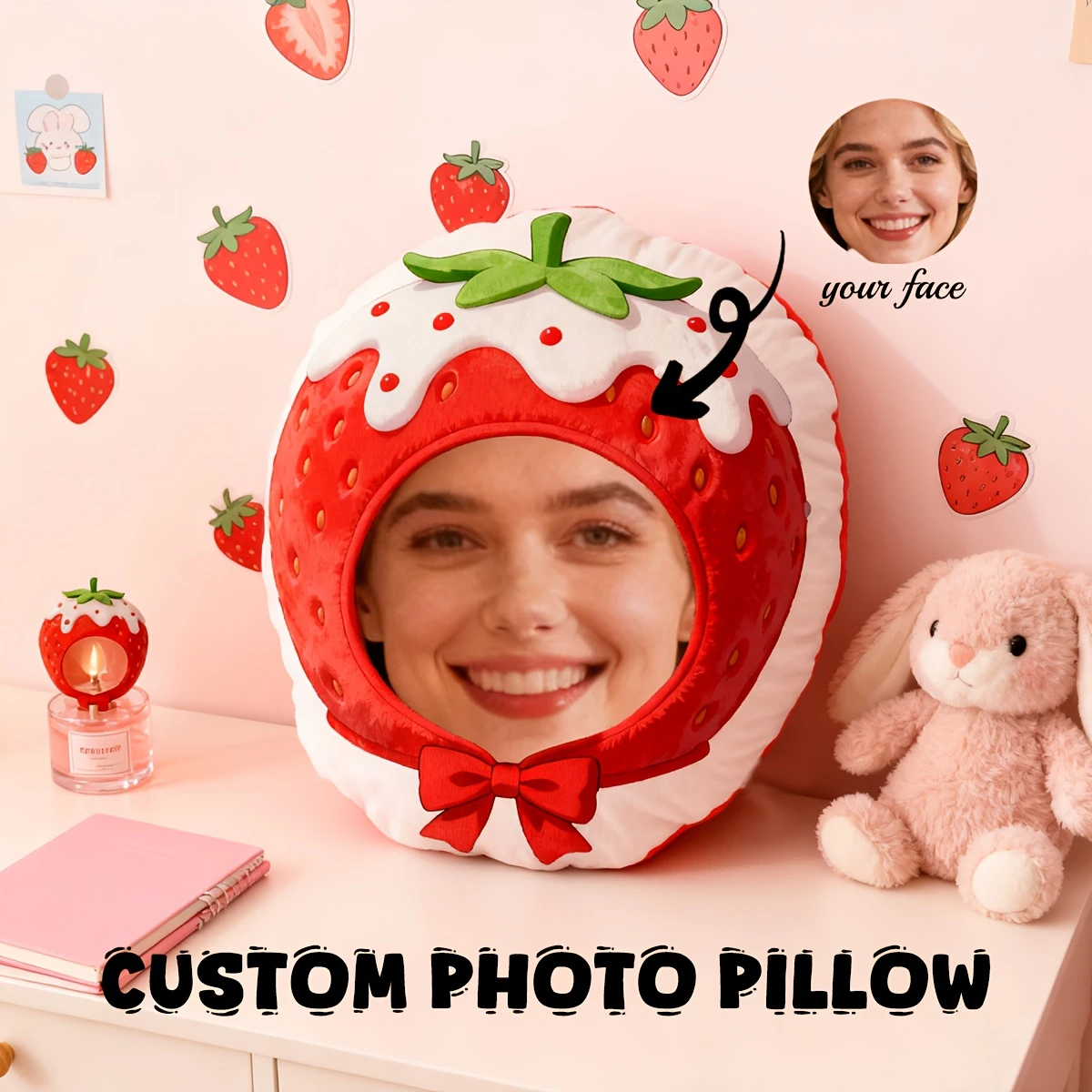 A Themed Photo Pillow, Upload a Picture, Strawberries, Suitable for Father'S Day, Mother'S Day, Halloween, Christmas, Christmas