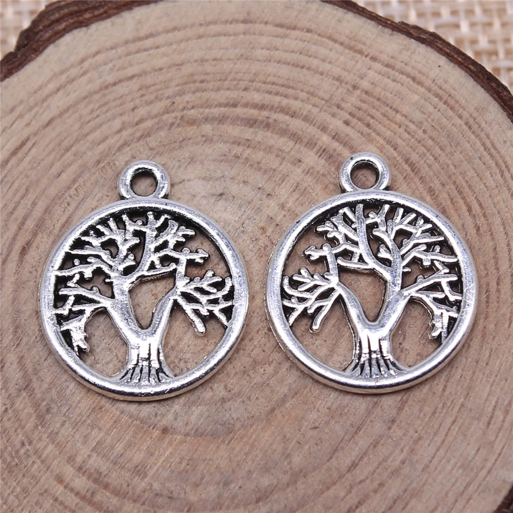 40pcs 16x16mm(0.63x0.63inch) Antique Silver Color Tree Of Life Charms DIY Jewelry Accessories Bulk