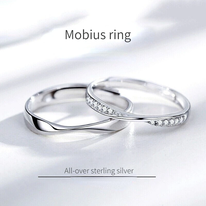 Trumium 100% 925 Silver Couples Ring Lozenge Micro-set Adjustable Pair Lovers Rings Men Women Festival Birthday Gem Jewelry Gift