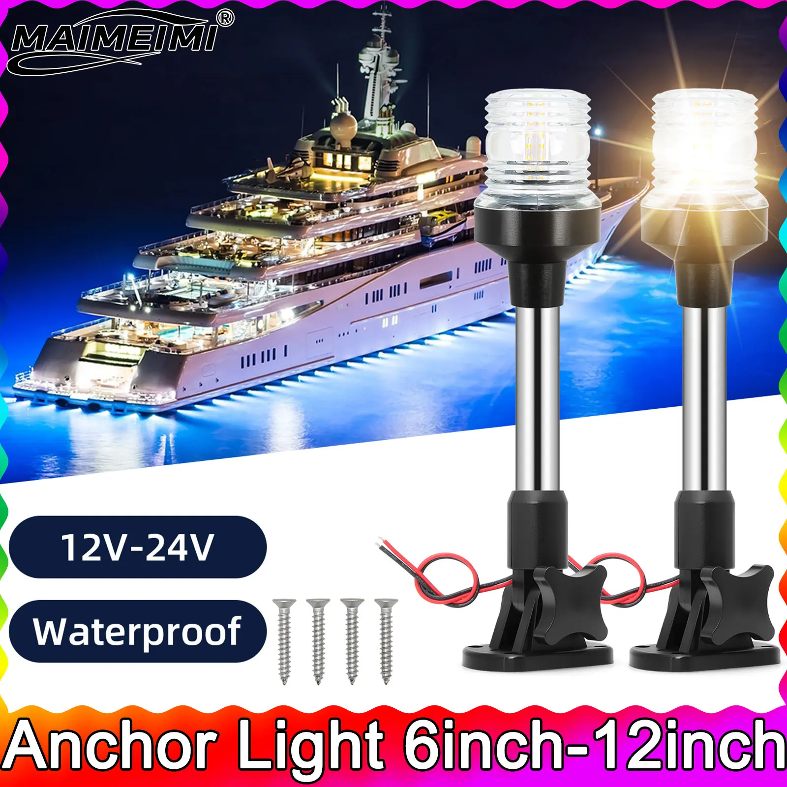 

Anchor Light 6inch-12inch Boat Stern Light Waterproof Fold Down Marine Navigation Lights for Boats LED for Pontoon Sailing