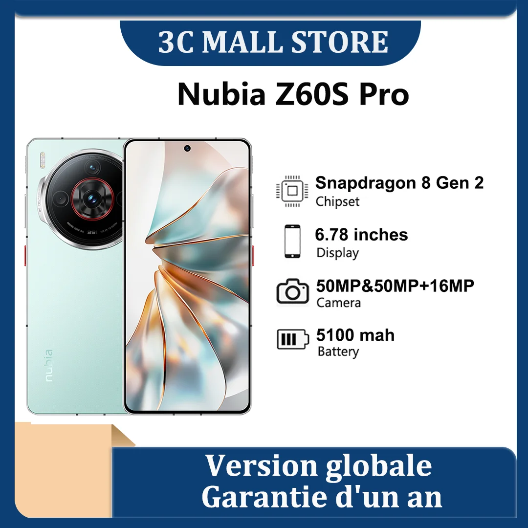 Global Version Nubia Z60S Pro, global Version, out of inches, 8 Gen 2,5100 mAh, 80W,50MP,NFC,12 GB of RAM,ROM de Gogo, Phone