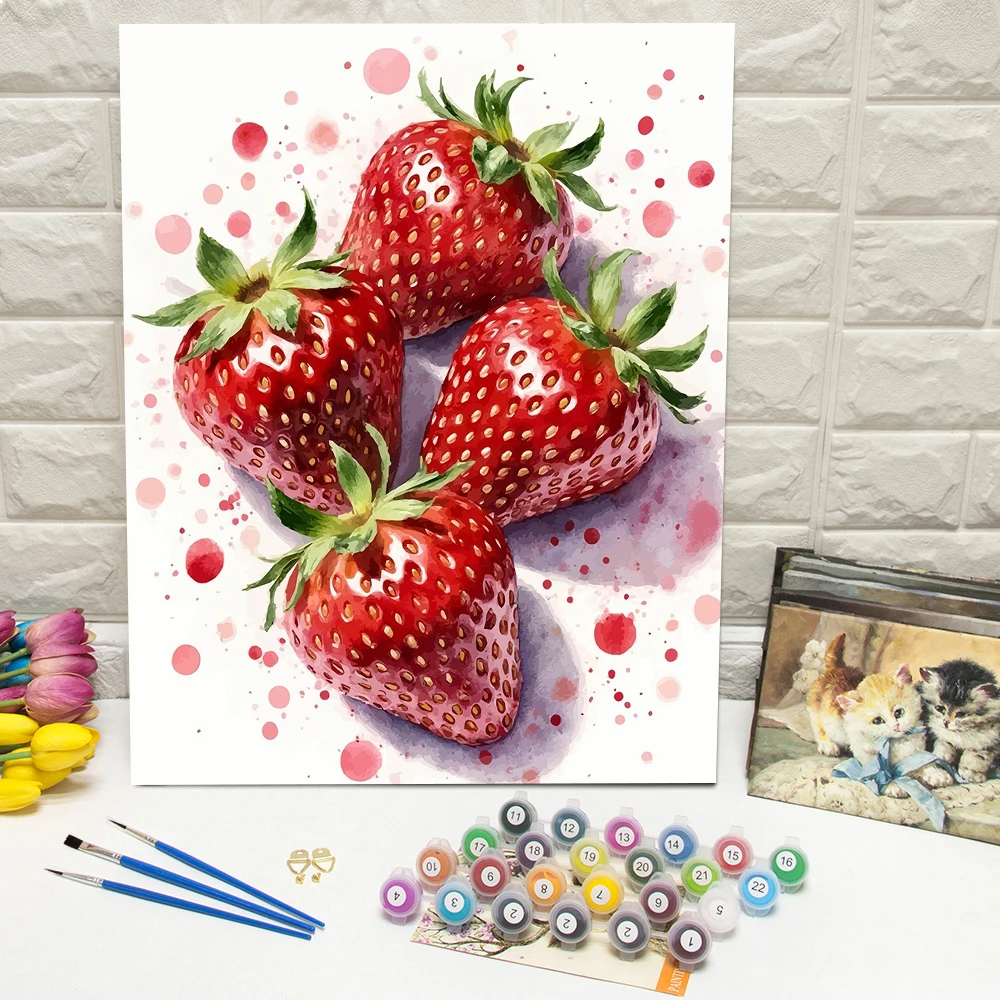 Painting By Numbers Strawberry DIY Kit For Adults Digital Oil Painting Fruit Drawing On Canvas Handpainted DIY Gift Home Decor