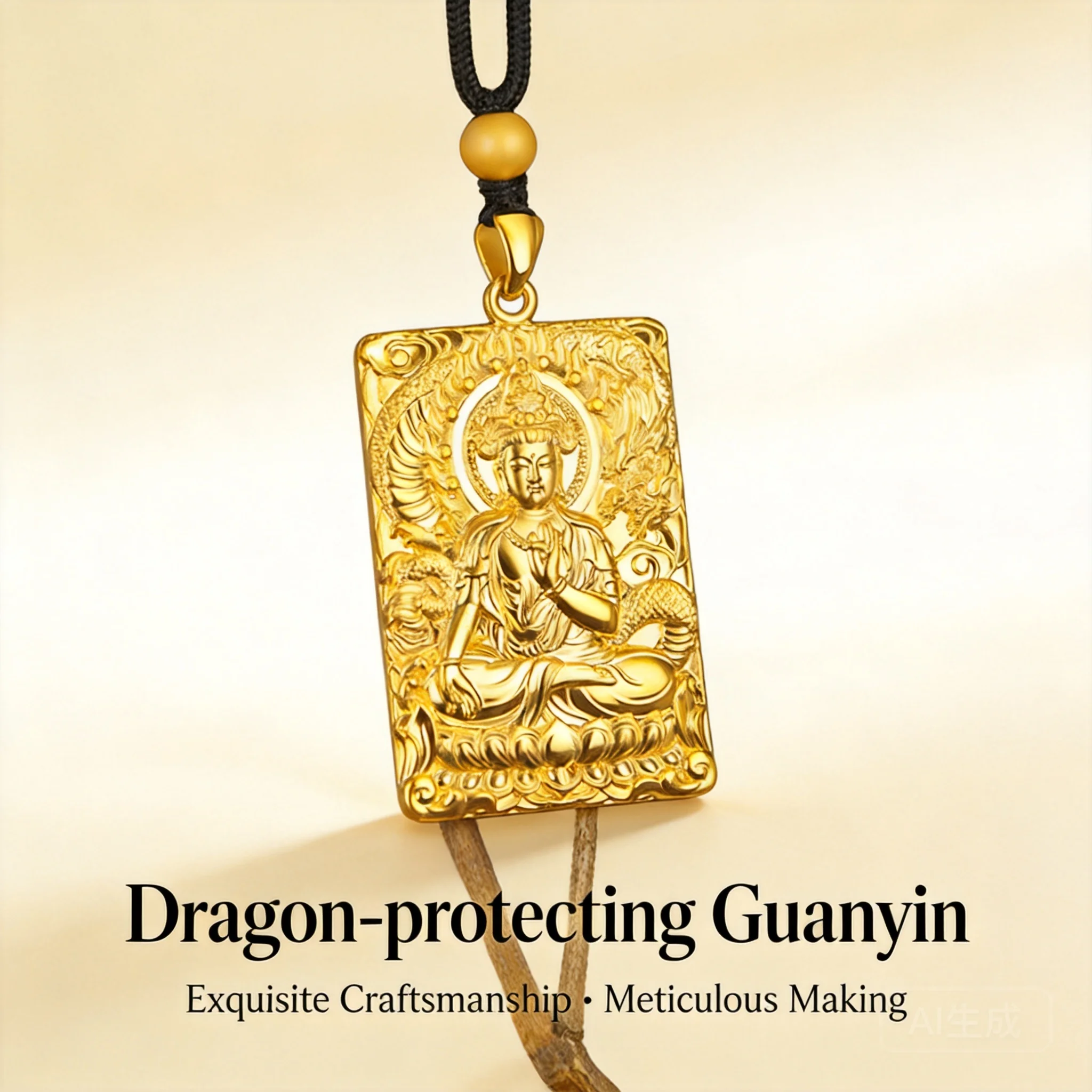 2026 Men's 5D Vietnam Sand Gold Guanyin Dragon Carved Pendant Necklace For Daily Wear Blessing Chinese Style Jewelry Wholesale