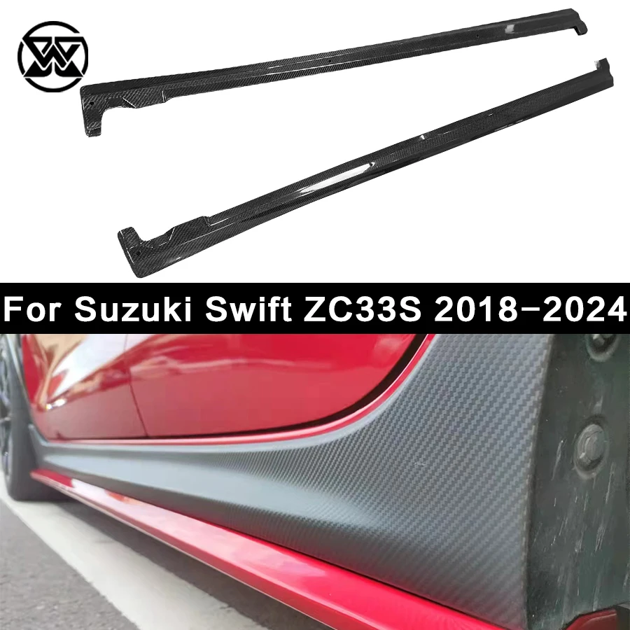 Car Side Skirt Extension Sidedoor Plate Lip Aprons Splitters Winglet Side Sills For Suzuki Swift ZC33S Carbon Fiber Body Kit