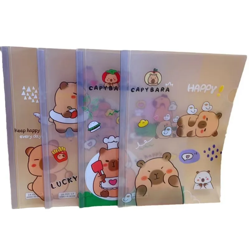 Capybara Cartoon A4 Sliding Report File Folder, Paper Slide Grip, Cover Document File Holder, 40 Sheets, 4Pcs Set