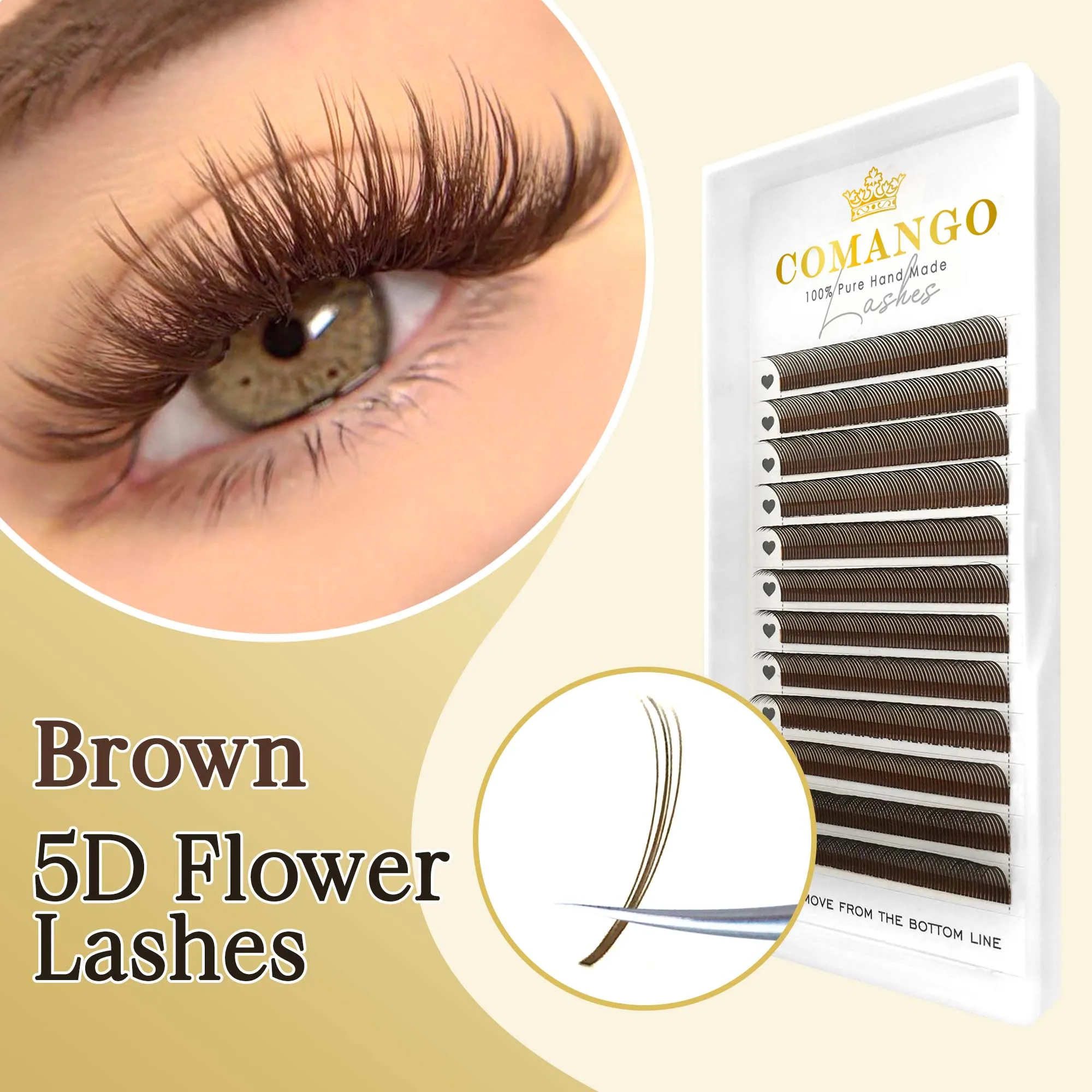 CoMango Premium 5D Flor Marrón Fairy Flora Pestañas Prefabricadas Abanicos Natural Flora Lashes Completo Denso Suave Imitación Visón W Pestañas