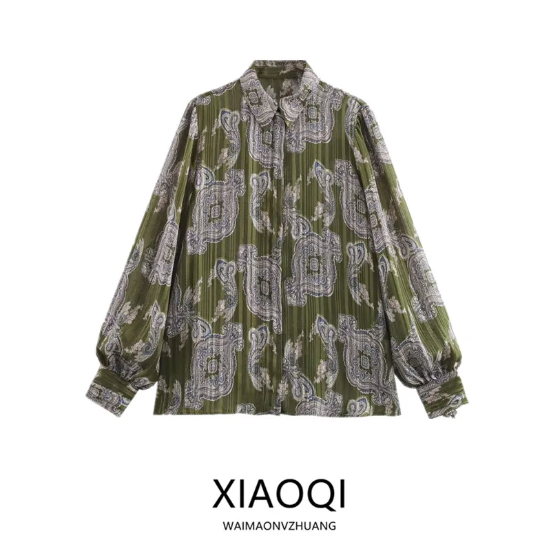 

Spring 2025 Women's Faion Design Sense Metal Color Print irt Versatile Commute Long Sve Loose Fit Premium Quali Blouse