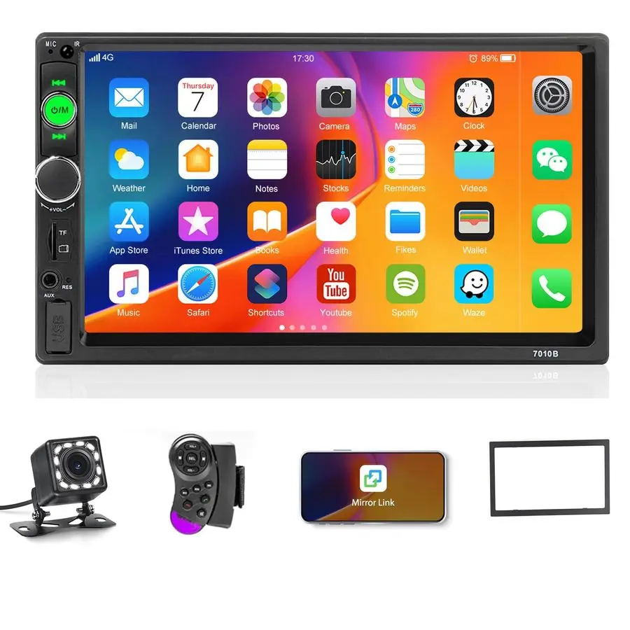 

Din Car Stereo 7 Touch Screen Car Radio with Bluetooth Backup Camera FM Radio Receiver USB AUX Auto radio TF Card Input Audio Vi