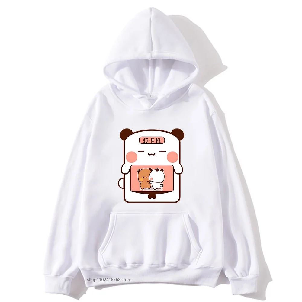 Cute Dudu and Bubu Are Dacing In Bubu Sweatshirt with Hooded Cute Funny Panda and Brownie Bear Hoodies Men Women Couple Tops y2k