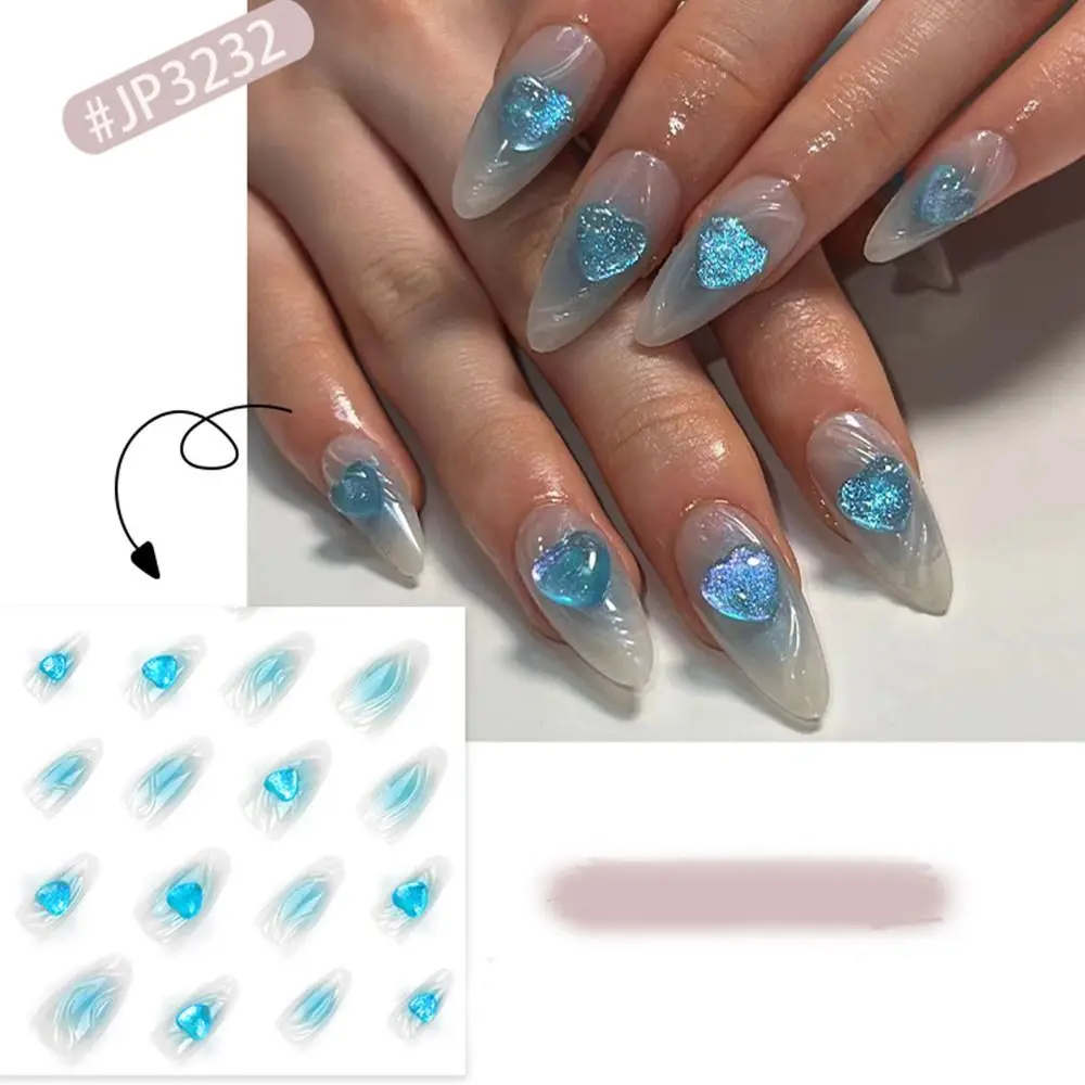 Long Almond False Nails Manicure 3D Butterfly Love Heart French Nail Tips Elegant Star Fake Nials DIY