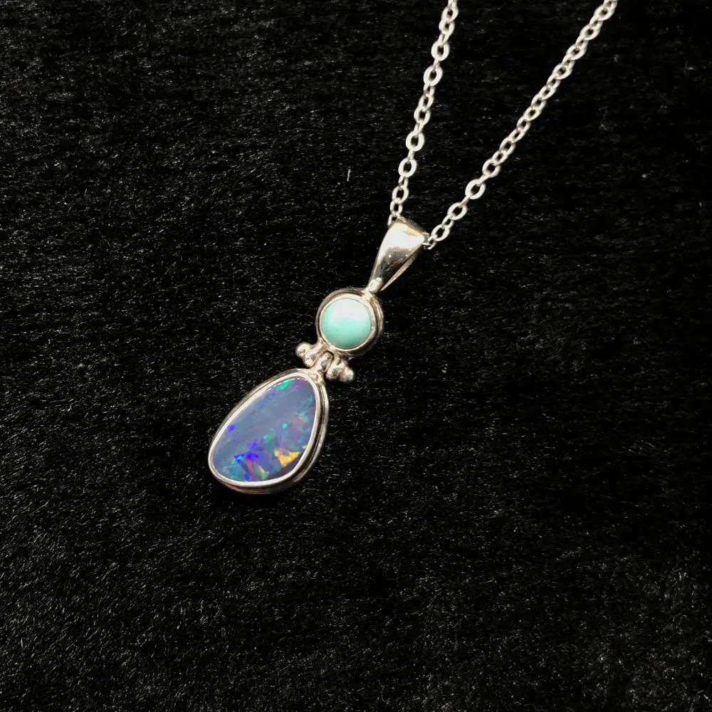 CSJ Natural Australia Opal Pendants Sterling 925 Silver Amethyst Garnet Necklace for Women Party Birthday Handmade Jewelry Gift