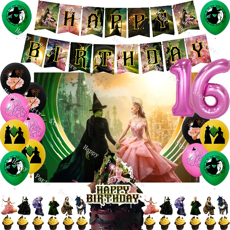 Wicked Birthday Party Decoration Magic Witch Balloon Backdrop Cake Topper Wicked Birthday Party Supplies Baby Shower