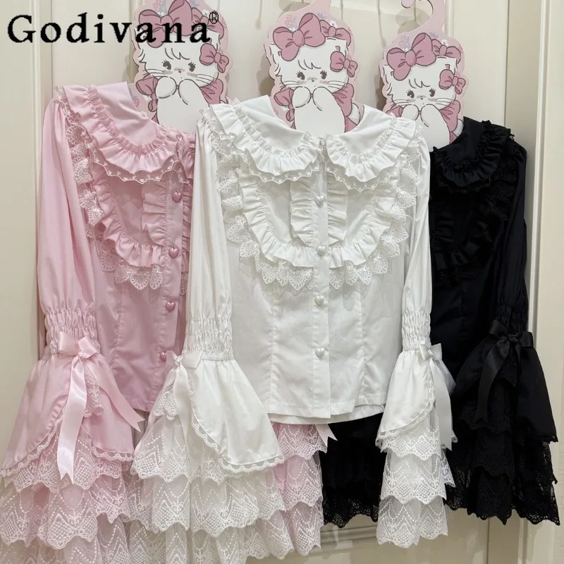 

Original Design Lolita Sweet Cute Blouses Women's Bunny Ears Long Sleeve Lolita Shirt Female Japanese Style Princess Shirt Top
