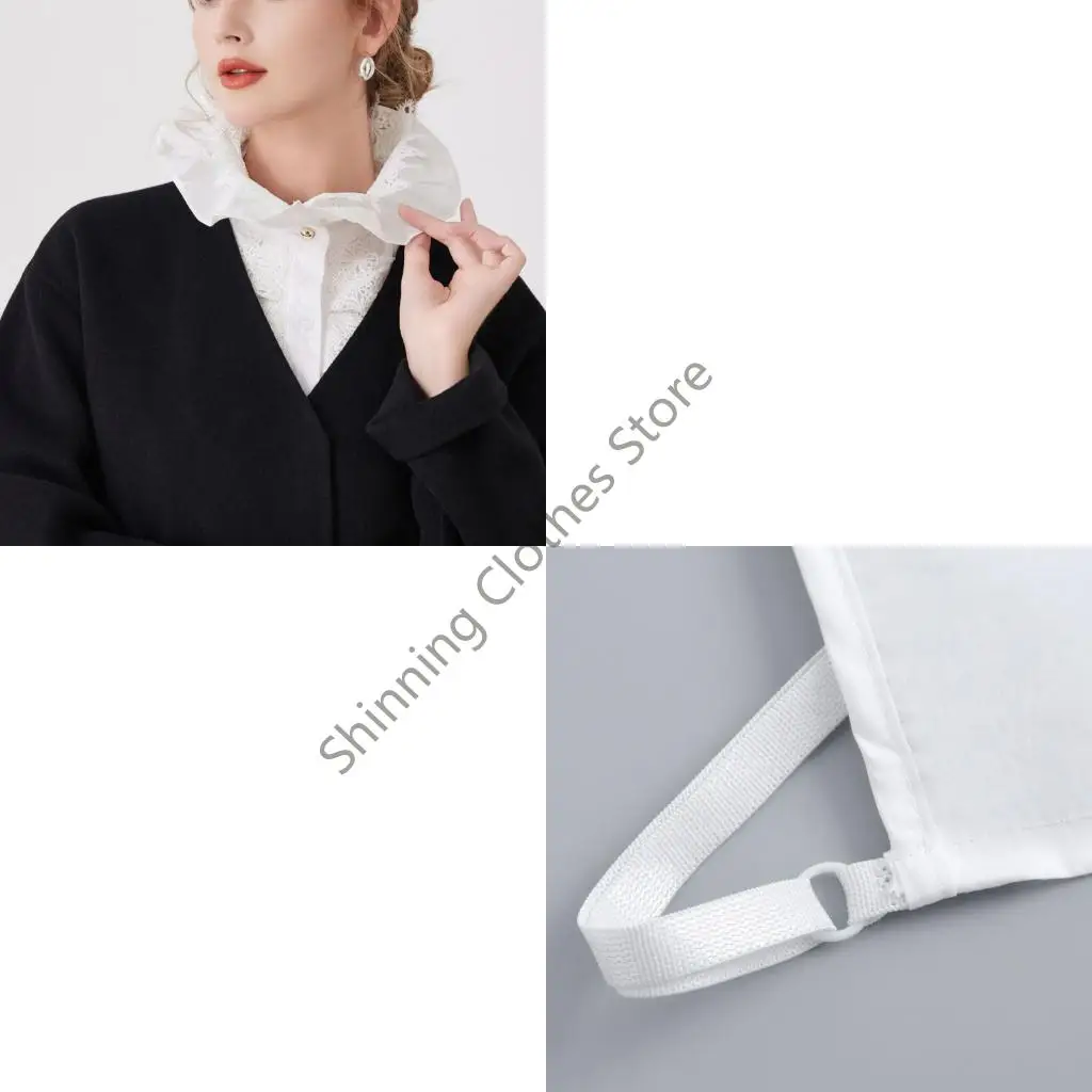 M68A Ruffle Lace Design Detachable Collar Victorian High Neck Faux Collar Neckpiece