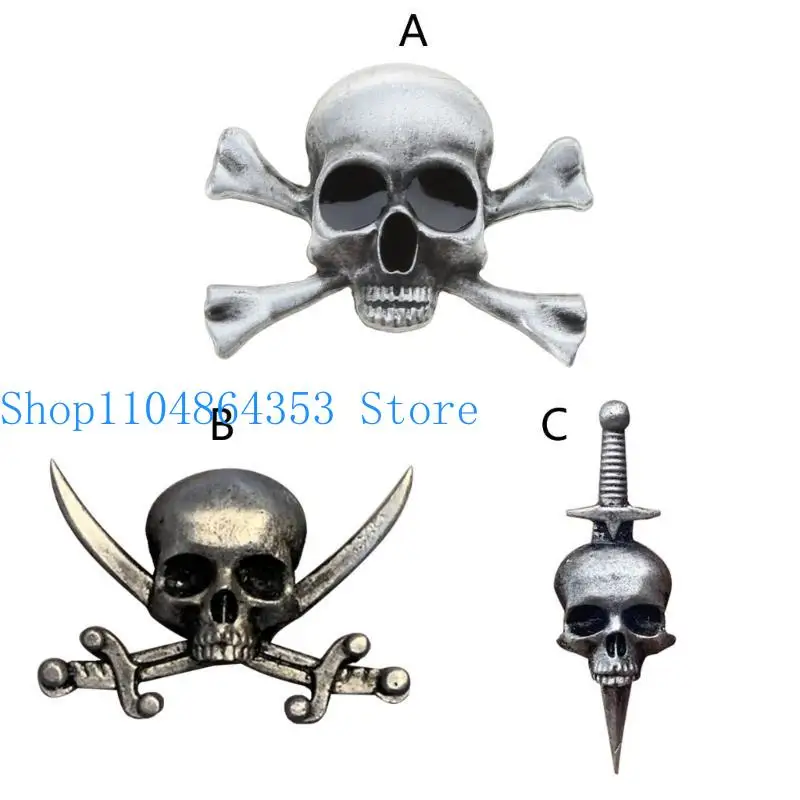 652F Gothic Skull Daggers Badge Lapel Pins Skeleton Head Medals Brooch Punk Clothing Pin Clothes Jewelry Halloween Gift