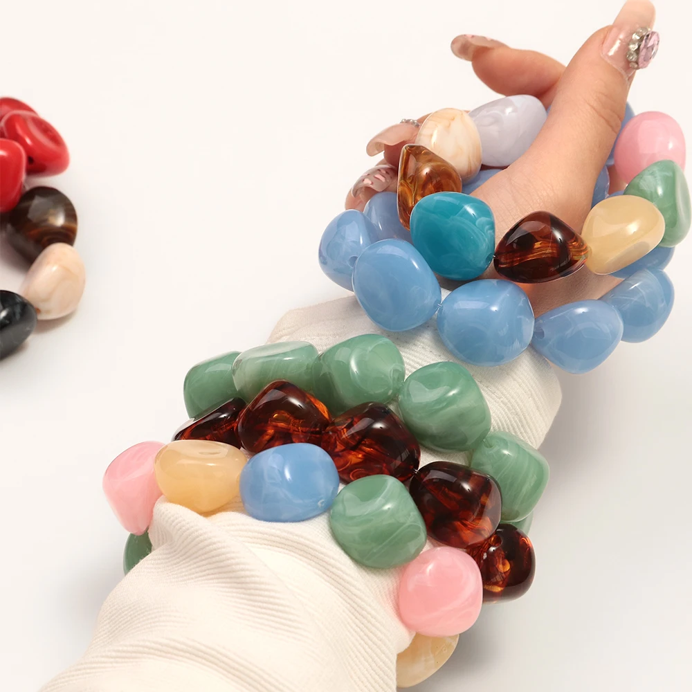Boho Bunte Unregelmäßige Steinförmige Perlen Stretch-Armreifen Neues Geometrisches Harz-Perlenarmband 2026 Trendiger Schmuck – Detail 5