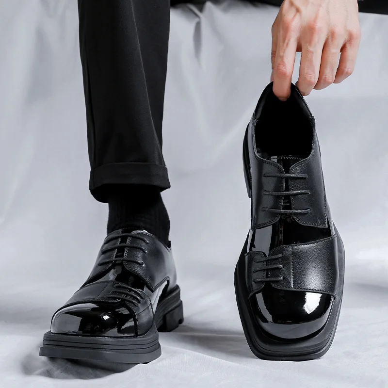 

New Mens Dress Shoes Men's Formal Platform Square Toe Italian Skin Shoes for Men Elegant Casual Business Luxury Social Male Shoe