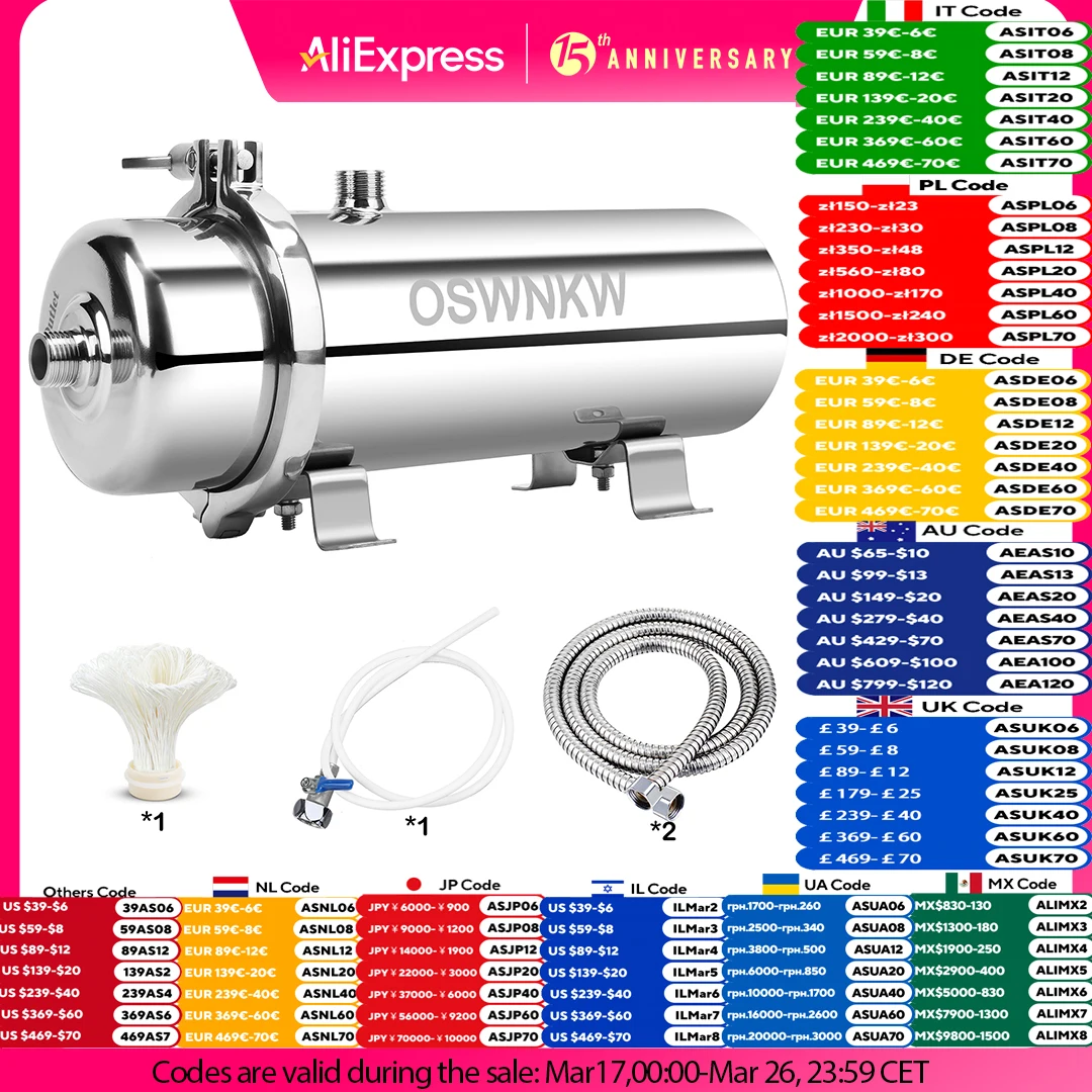 家全体浄水器 0.01um PVDF プレフィルター 1000L/H SUS304 浄水フィルター 5 年間連続洗浄可能