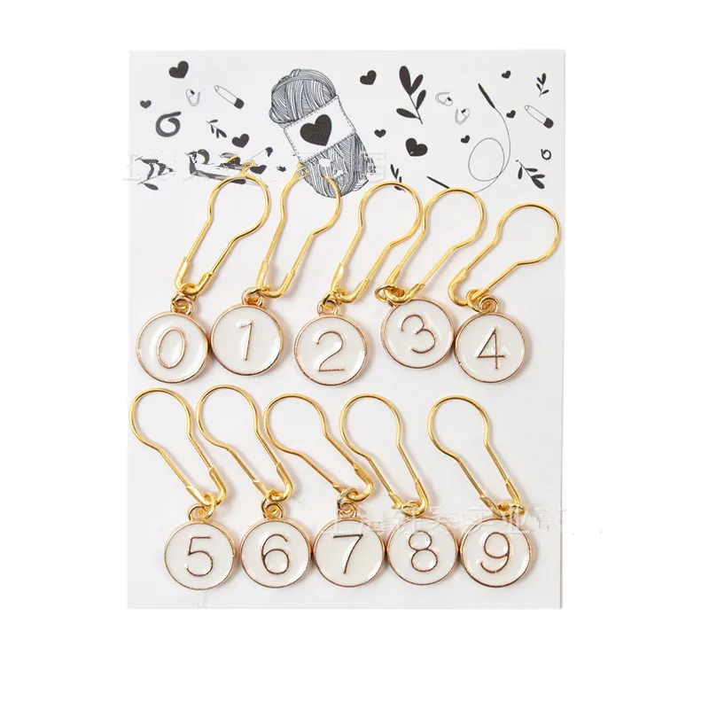 10 PCs/Set Zinc Alloy Knitting Stitch Markers Number 0-9 At Random Color For Crochet DIY Craft Kits Needle Marker Tools