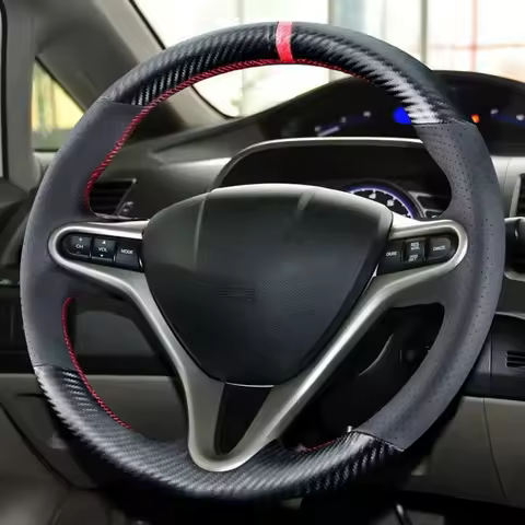 Braid Car Steering Wheel Cover For Honda Civic 8 2005-2011 Old Civic Type R 2004-2011 (3-Spoke) Steering Wrap Car Accessories