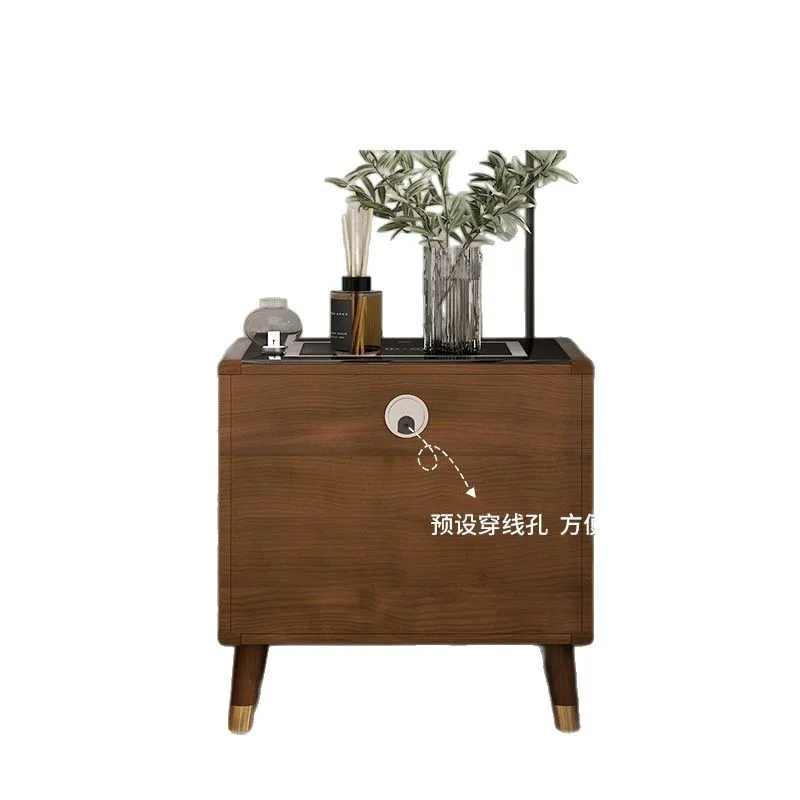 

Intelligent all-solid wood new Chinese bedside table, simple modern bedroom, small wireless charging belt