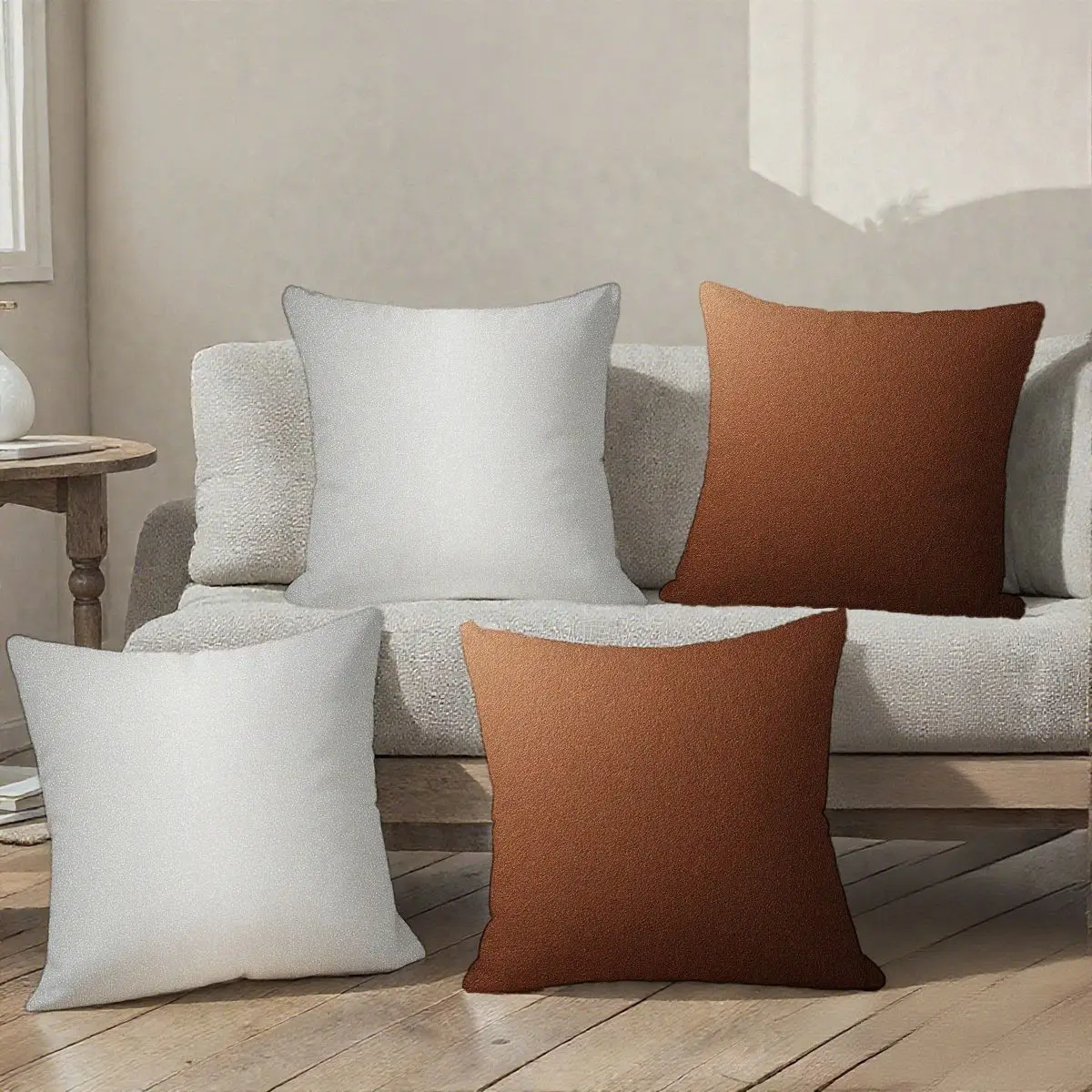 

4PCS Square Cushion Covers, Warm Coffee, Minimalist, Autumn & Winter, Zipper, Single-sided Print, Home Deco (Bedroom, Living Roo