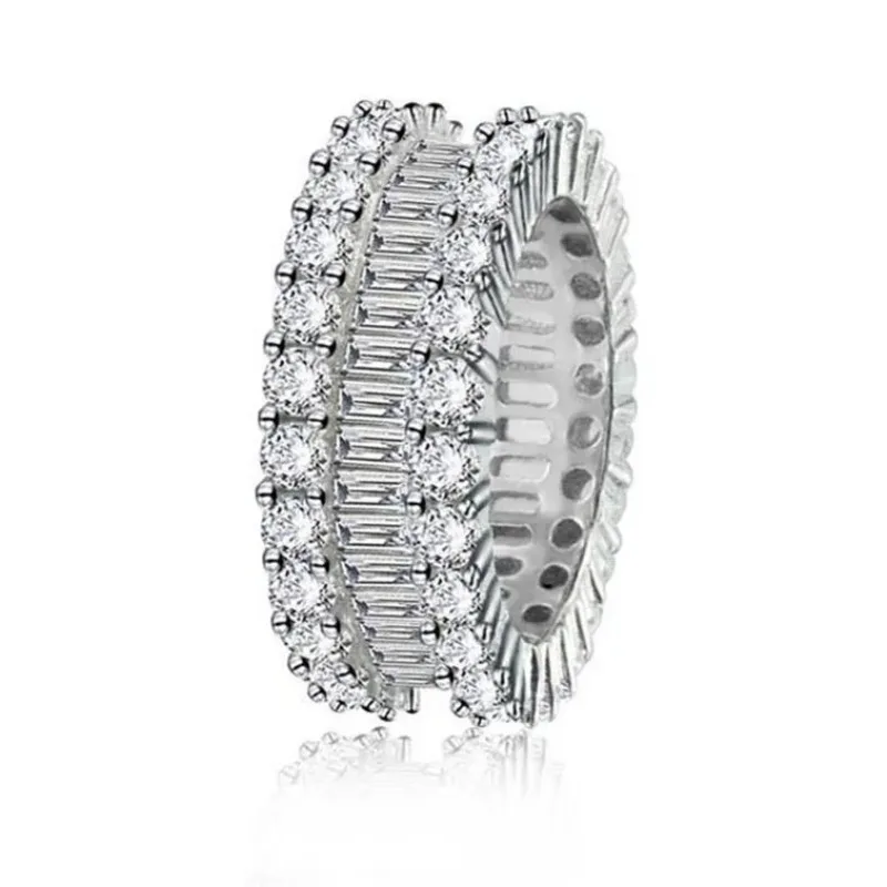 New Hot Sale Stunning Luxury Jewelry Silver Color Princess White Clear AAAAA Cubic Zircon Women Wedding Band Ring