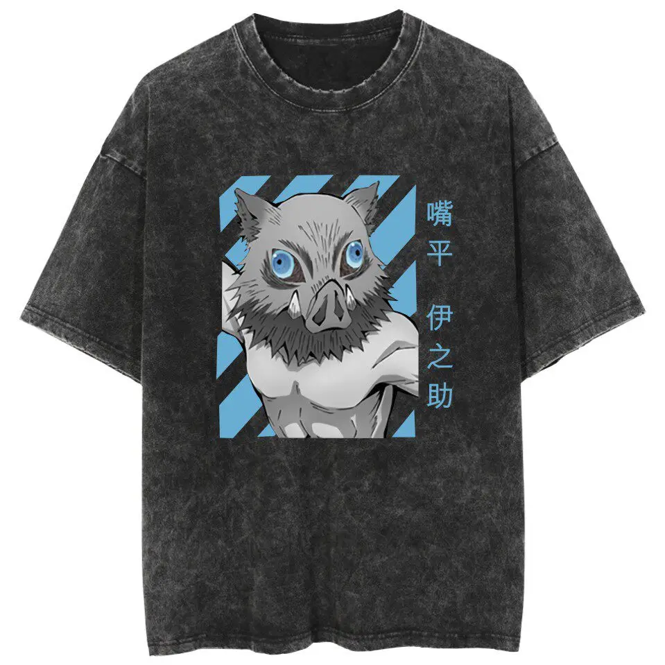 

Demon Slayer Inosuke Hashibira 2026 Summer Men Women Cotton T-Shirt, Vintage Washed Oversized Streetwear