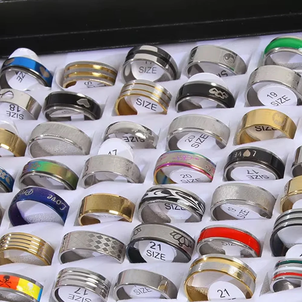 رجل إمرأة الفولاذ المقاوم للصدأ خواتم الأزياء والمجوهرات حزب هدية خواتم الزفاف مزيج نمط بالجملة 100pcs/Lots