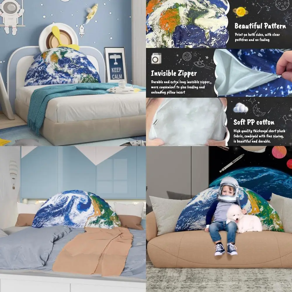 

Children's 3D Earth, Moon, Jupiter Space Themed Bolster Pillow with Reading Support and Back Cushion