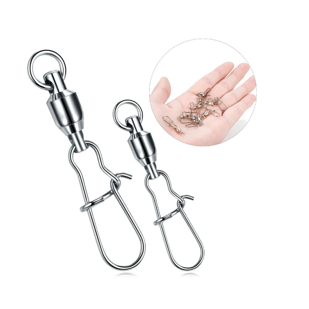 30Pcs Stainless Steel with Snap Fishhook Lure Swivels 50pcs/lot Fishing Connector Pin Bearing Rolling Swivel Fishing Tackle