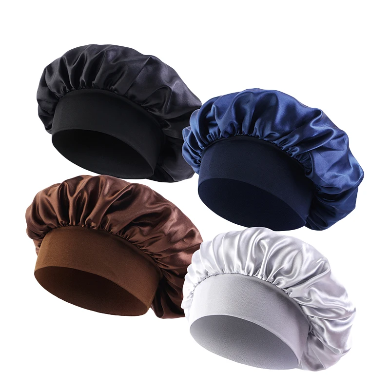 4pcs/lot Women Satin Solid Bonnet Hair Care Night Sleep shower Caps Adjust Head Cover For Curly Springy Hair Styling Accessories image 3