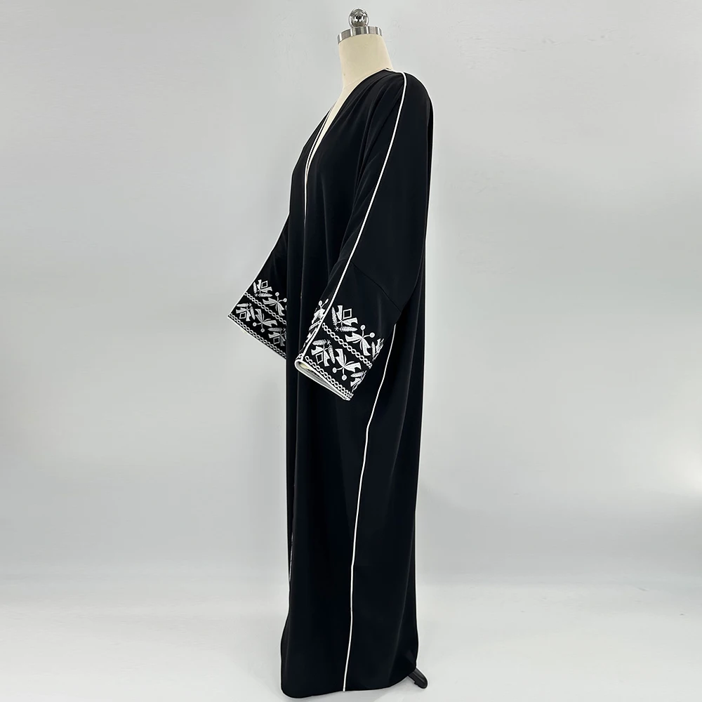 Sweet Fashion Bow Embroidery Abaya Hijab Dress Kimono Coat Outwear Women Long Sleeve Loose Arabic Muslim Dubai Moroccan Caftan