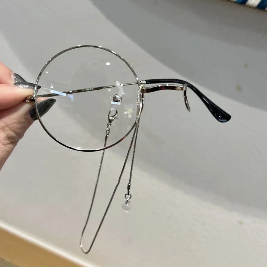 1Pc Unisex Plain Glasses New Round Single Frame Retro Single-Sided Metal Chain Steampunk Cosplay Trendy Decoration Holiday Gift