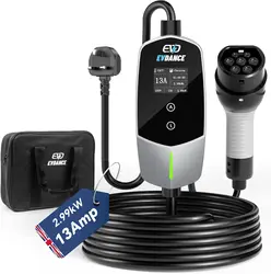 EVDANCE-Chargeur portable EV Type 2, prise britannique, courant réglable, voiture électrique, utilisation domestique et extérieure, 13A, 2,99 KW, EVSE