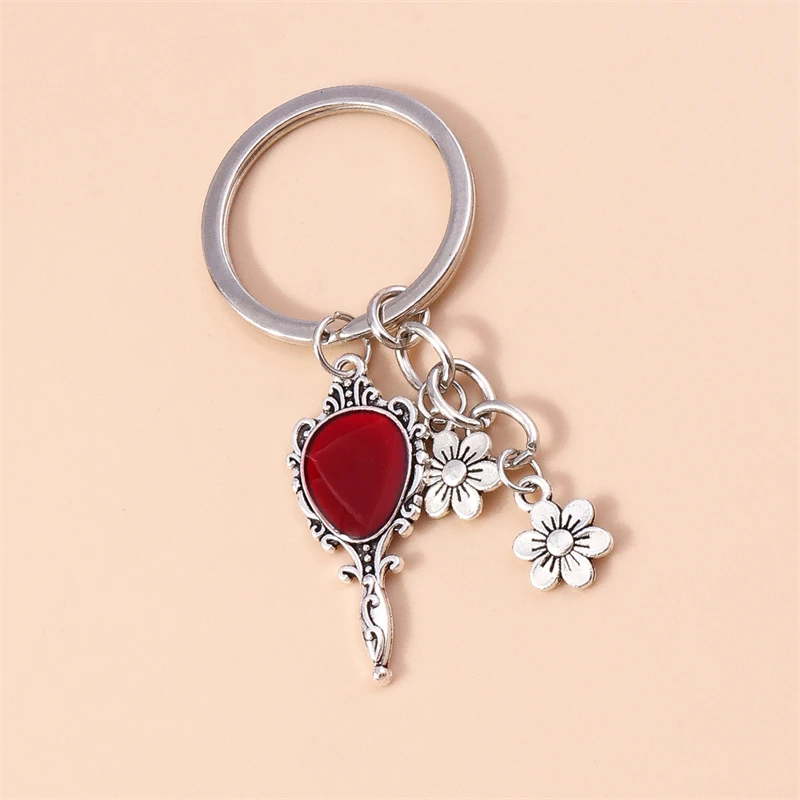 

Cute Mirror Keychains Alloy Flower Charms Keyrings for Women Men Car Key Holder Handbag Pendants Key Chains DIY Accessories