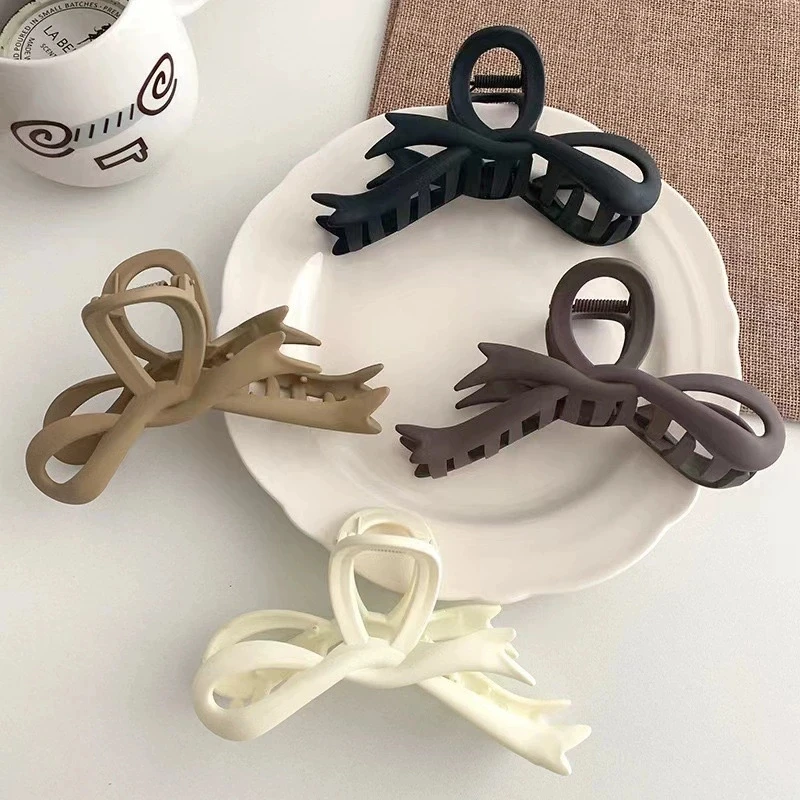 12CM Matte Hair Clips Vintage Ribbon Bow Hair Claws Crab Headwear Hairpins Shark Ponytail For Women Hair Accessories Barrettes