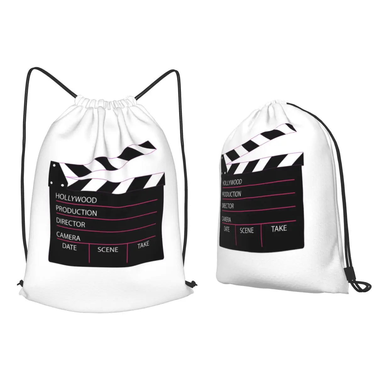 Lights Camera Action Backpacks Portable Drawstring Bundle Pocket Storage Bag Book Bags for Travel School