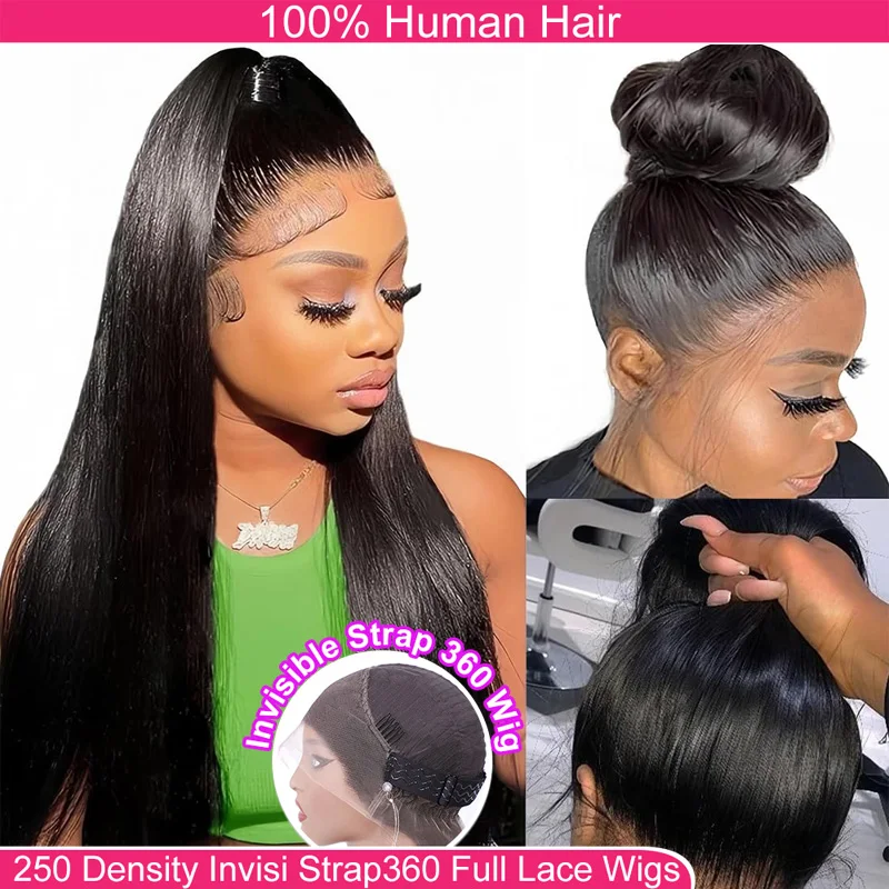 

Real Hd 360 Straight Full Lace Invisible Strap Snug Fit Wig Glueless Frontal Wig 30 Inch Lace Front Wig 250 Density Human Hair