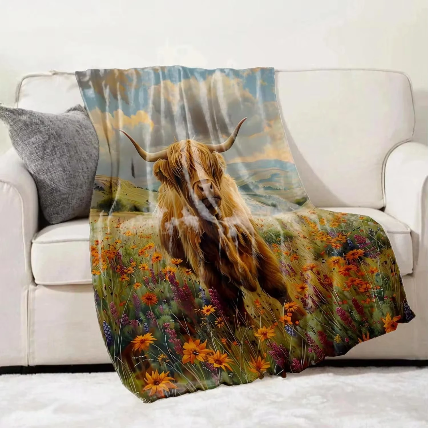 Autumn Leaves Blanket Soft White Orange Red Maple Leaves Ferns Throw Blanket Thanksgiving Festival Sofa Couch Cozy Bed Blanket
